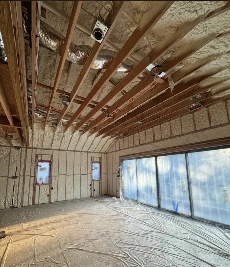 Interior walls and ceiling insulated with spray foam during new construction in Copperas Cove